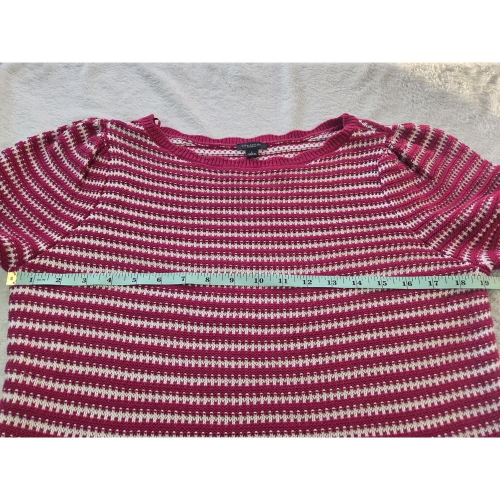 Ann Taylor Factory Pink Stripe Short Sleeve Sweater Womens Large Cotton Knit Top - Picture 5 of 7